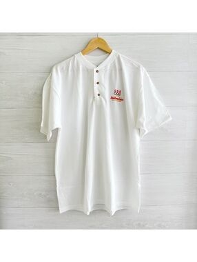 Vintage 1996 Budweiser USA Olympics Henley Shirt XL Hanes Made in USA NWOT